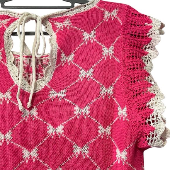 SO ME Pink Bow Ribbon Pattern Sweater Top with Back Key Hole Size Large NWT - Picture 13 of 13